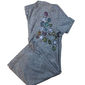 Aeropostale Relaxed Fit‎ Tee Shirt Rhinestone Embellished V-Neck Top Gray XS